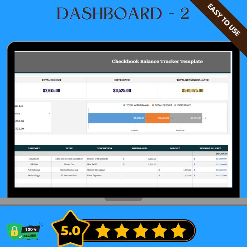 Check Tracker 2 Checkbook Balance Tracker Template, Editable Google Sheets, Digital ...