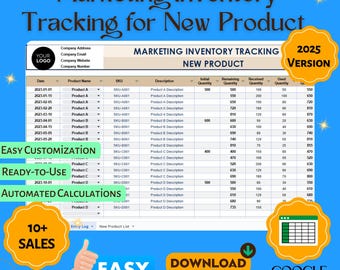 Marketingvoorraadtracker Google Spreadsheets-sjabloon voor productintroducties, promotiemateriaal, voorbeeld- en promotievoorraadlogboek