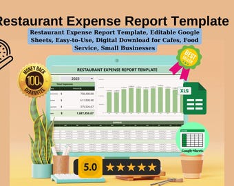 Sjabloon restaurantkostenrapport, bewerkbare Google Spreadsheets, gebruiksvriendelijk, digitale download voor cafés, foodservice, kleine bedrijven