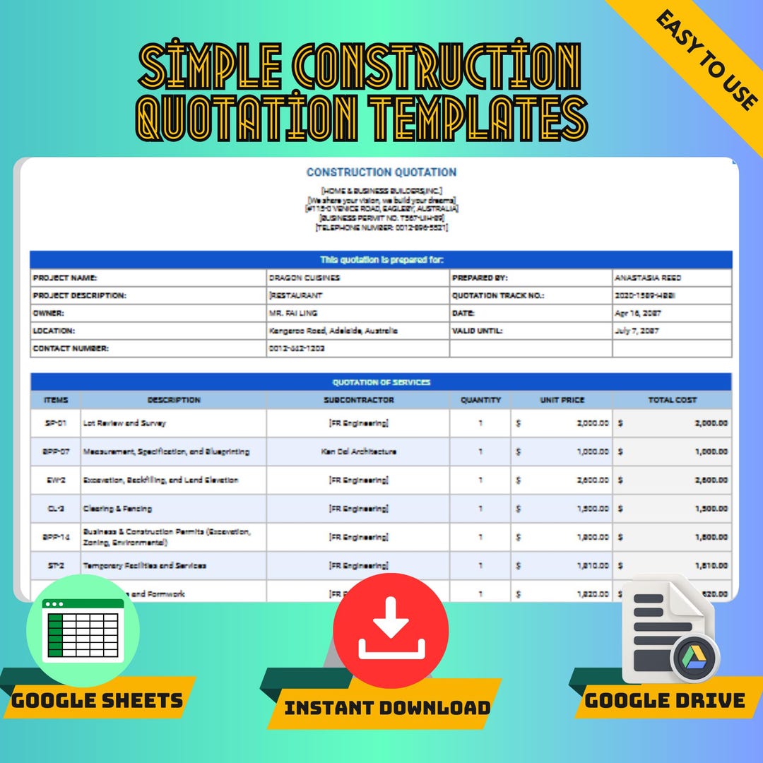 SIMPLE CONSTRUCTION QUOTE TEMPLATE visual data 6