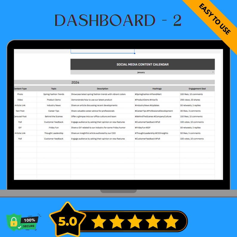 Social Media Content Calendar Template, Monthly Post Planner, Marketing ...