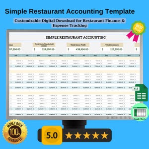 Simple Restaurant Accounting Template | Editable Google Sheets, Customizable Digital Download for Restaurant Finance & Expense Tracking