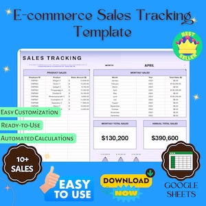 E-commerce Sales Tracking Template, Editable Google Sheets, Digital Tool for Sales Analysis & Performance Monitoring