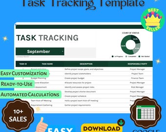 Plantilla de seguimiento de tareas para Hojas de cálculo de Google, herramienta de gestión de proyectos, planificador de tareas diario y semanal, rastreador de tareas editable, organizador de flujo de trabajo