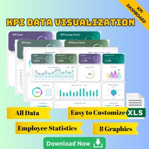 Modelo de visualização de dados de KPI | Painel do Excel | Gráfico de métricas de desempenho | Gráfico de análise de negócios | Ferramenta de visualização de dados