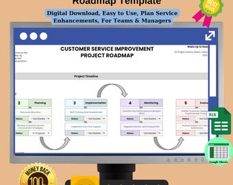 Sjabloon voor een routekaart ter verbetering van de klantenservice | Bewerkbare Google Sheets-tool voor strategische planning en teamcollaboratie (digitale download)