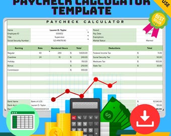 Paycheck Calculator Template for Google Sheets, Income & Tax Tracker, Editable Salary Deductions Planner for Personal Finance