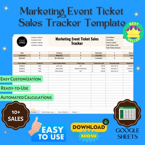 Sjabloon ticketverkoop marketingevenement, bewerkbare Google Spreadsheets, tool voor verkoopprestaties
