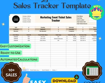Marketing Event Ticket Sales Tracker Template, Editable Google Sheets, Sales Performance Monitoring Tool