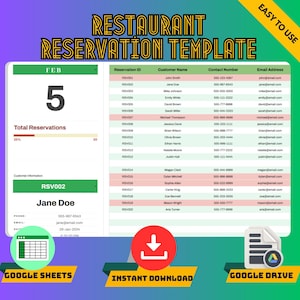 Restaurant Reservation Template,Google Sheets Booking Tracker,Digital Download,Easy-to-Use Table Reservation System for Restaurants
