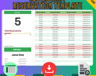 Restaurantreserveringssjabloon, Google Spreadsheets-boekingtracker, digitale download, gebruiksvriendelijk tafelreserveringssysteem voor restaurants