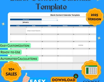 Kalendersjabloon ongedateerde content, Google Spreadsheets-planner voor redactie en sociale media voor marketingstrategie