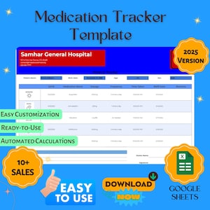Medication Tracker Template, Google Sheets Health Tracker, Digital Download, Easy-to-Use Medicine Log for Personal  Family Wellness