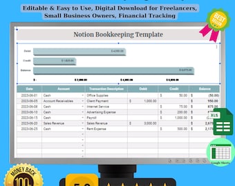 Notion Bookkeeping Template: Financial Tracking (Digital Download)