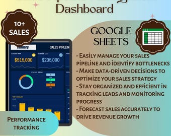 Sales Pipeline Dashboard för Google Sheets CRM, Lead Tracking, Sales Prognoser, Pipeline Management, Business Analysis, Sales Reporting