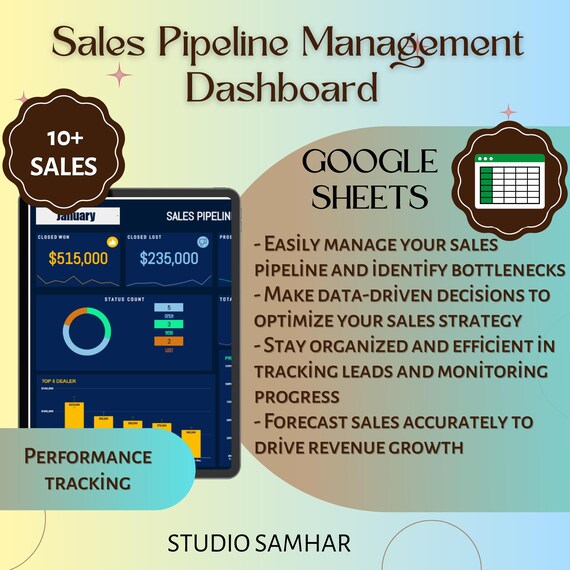 Sales Pipeline Dashboard for Google Sheets CRM, Lead Tracking, Sales Forecasting, Pipeline Management, Business Analytics, Sales Reporting