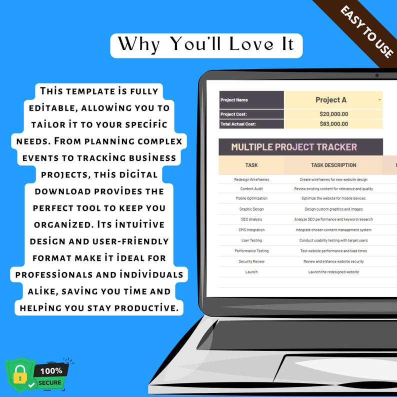 Multiple Project Task Tracker Template, Editable Google Sheets, Project Management Tool for Tracking Multiple Tasks