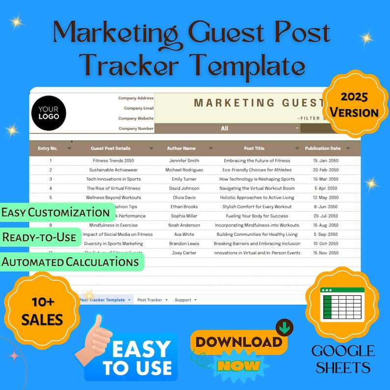Guest Post Tracker Template Marketing Outreach Planner (google Sheets