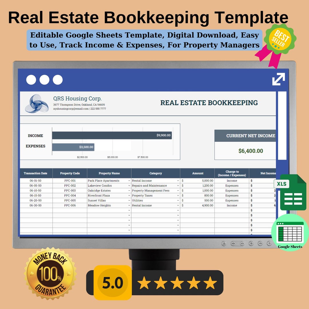 Real Estate Bookkeeping Template: Google Sheets (digital Download) - Etsy