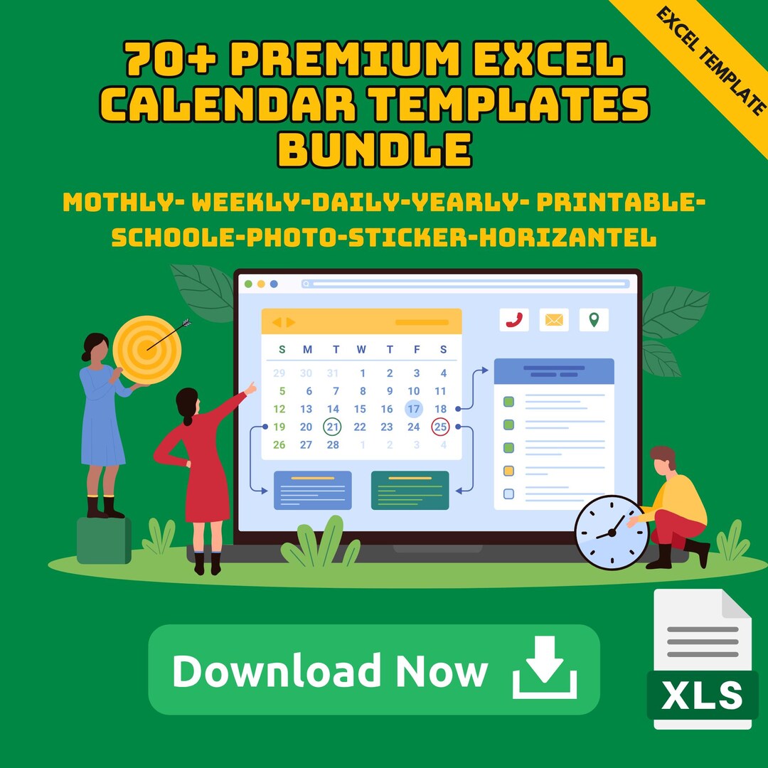Calendar Excel Bundle Template, Monthly Weekly Daily Yearly Planner ...