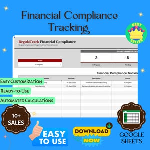 Financial Compliance Tracking Template, Editable Google Sheets, Digital Download for Monitoring Regulatory Compliance
