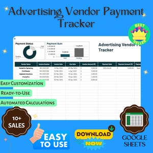 Advertising Vendor Payment Tracker Template, Editable Google Sheets, Marketing Expense Management Tool