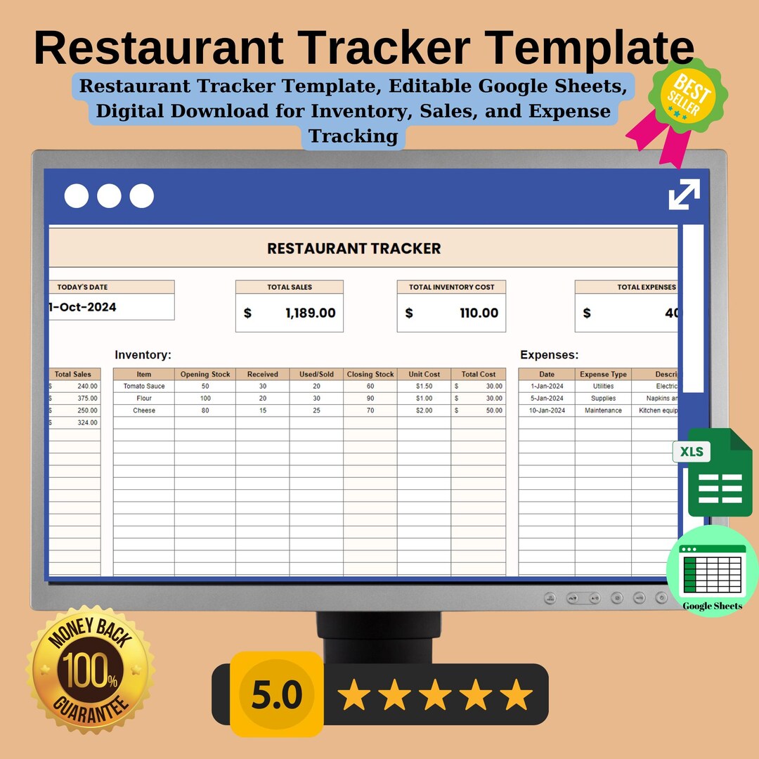 Restaurant Tracker Template, Editable Google Sheets, Easy-to-use ...