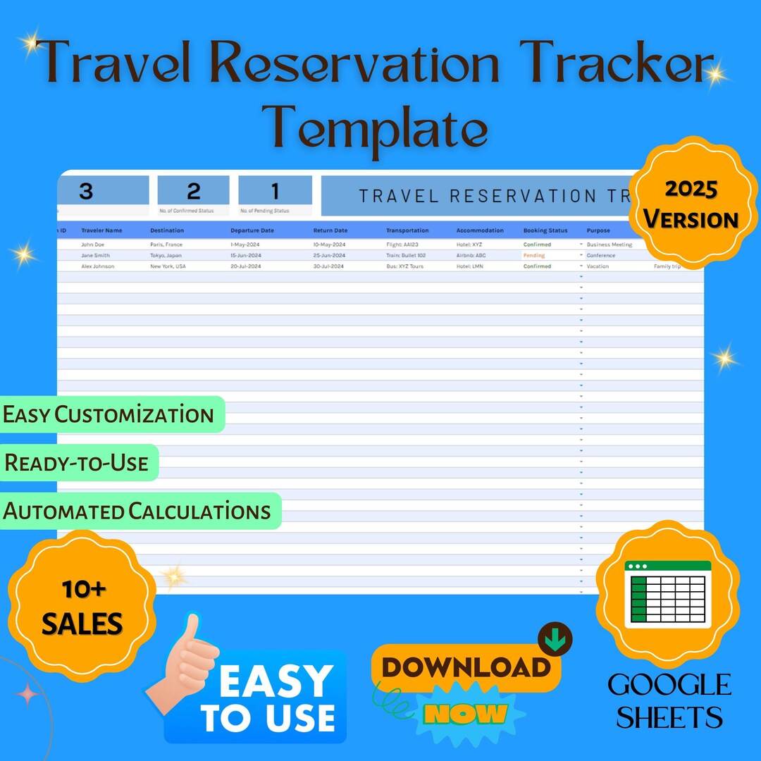 Google Sheets Travel Planner: Reservation Tracker Template (digital ...