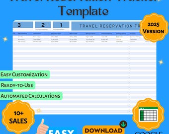 Trackerplanner voor reisreserveringen | Digitale Google Spreadsheets Trip Organizer voor vluchten, hotels, activiteiten, budget en boekingsbeheer
