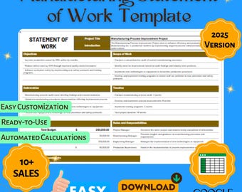 Sjabloon productieverklaring van werk, Google Spreadsheets SOW-overeenkomst werkbereikdocument voor aannemers en teams