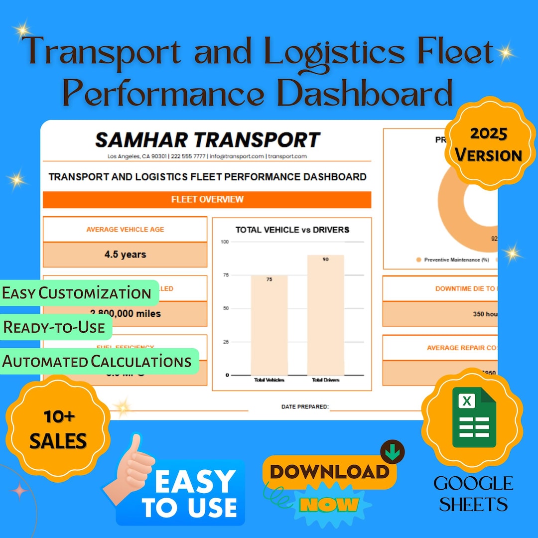 Fleet Performance Dashboard for Logistics & Transport, Google Sheets ...