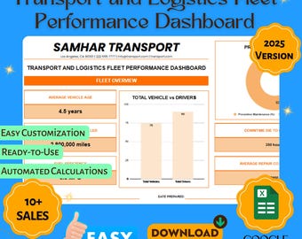 Fleet Performance Dashboard für Logistik & Transport, Google Sheets Fleet Tracker Tracking für das Fuhrparkmanagement (KPI-Überwachung).