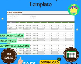 10 Year Financial Projections Template: Google Sheets (Digital Download)