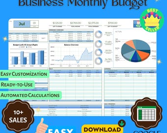 Budgetsjabloon voor kleine bedrijven Google Spreadsheets, maandelijkse onkostenregistratie en inkomstenplanner Digitale download voor financieel beheer van Small Biz