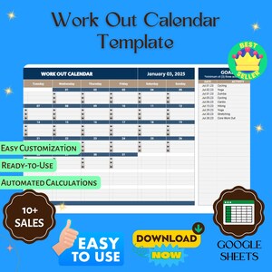 Workout Calendar Template, Editable Google Sheets, Fitness Planner for Scheduling and Tracking Exercise Routines