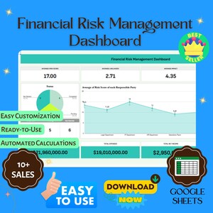 Financial Risk Management Dashboard Template, Editable Google Sheets, Digital Download for Risk Tracking & Analysis