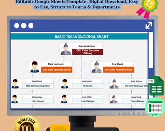 Basissjabloon organigram, bewerkbare Google Spreadsheets-sjabloon, digitale download, structureren van teams en afdelingen, HR voor bedrijven