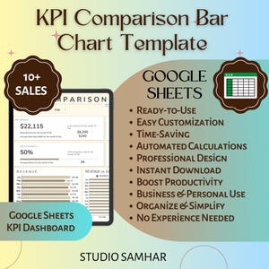 ビジネス指標とパフォーマンス分析のための Google スプレッドシート KPI ダッシュボードを使用したインタラクティブな KPI 比較棒グラフ テンプレート