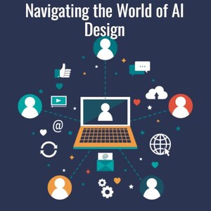 May include: A navy blue graphic with the title "Millennial Web Builders: Navigating the World of AI Design." The image features a laptop at the center, surrounded by icons representing communication and innovation. The text "Empowering Millennial Innovators to Harness the Power of AI in Web Design" is also included.