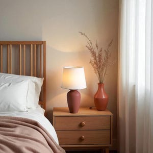Nordic Minimalist Table Lamp | Clay & Fabric Bedside Lamp | Soft Warm Light | Bedroom Living Room Study | Modern Home Decor Lighting