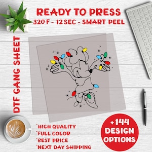 Minnie and Friends Christmas Lights Dtf Press,Christmas Party Dtf,Disney Family Xmas Dtf,Disneyland Christmas Trip Dtf Press,Very Merry Xmas