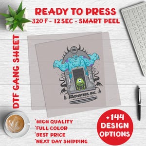 Monsters Disney University DTF,Disney Monster Character Ready To Press, Disney Monster DTF Transfer, Disney Dtf Gang Sheet, Disney Hot Press