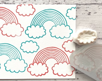 Rainbow & cloud rubber stamp set, Hand carved stamps by talktothesun, Best friend gift