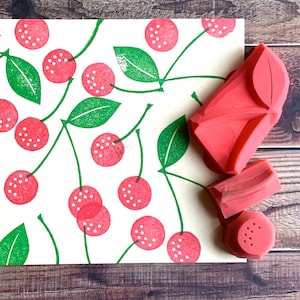 Conjunto de carimbos de cereja, carimbos de frutas para fazer cartões, carimbos esculpidos à mão, presente de artesanato para crianças