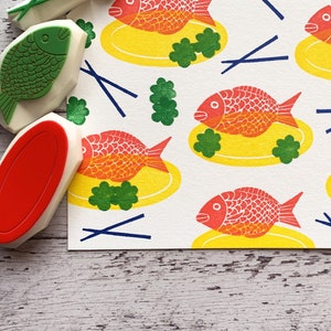 Conjunto de carimbos de borracha para comida japonesa, carimbos para pratos e hashis de peixe e aipo, carimbos esculpidos à mão