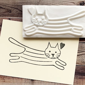 Katzen Gummistempel, Snail Mail Label Stempel, Handgeschnitzter Stempel, Bastelgeschenk für Katzenliebhaber