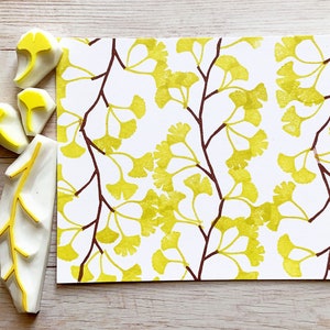 Ginkgo Tree Hand Carved Rubber Stamp Set : Leaf and Tree Branch