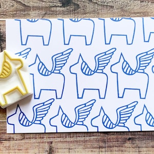Pegasus Rubber Stamp | Hand Carved Stamp | Fairy Animal Design