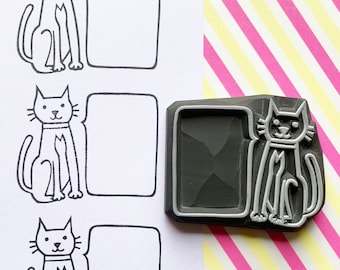 Talking Cat Rubber Stamp | Hand Carved Stamp | Journaling & Snail Mail Art