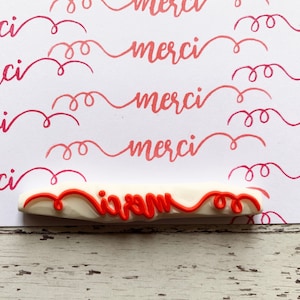 Merci rubber stamp, Calligraphy text stamp, Hand carved stamp